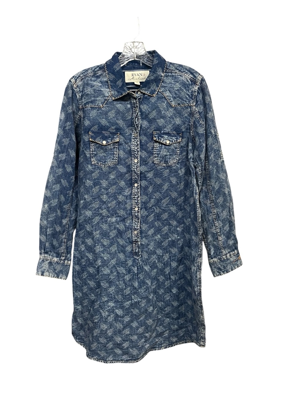 Ryan Michael Shirt Dress Women M Blue Indigo Print Snap Western Cotton Tunic